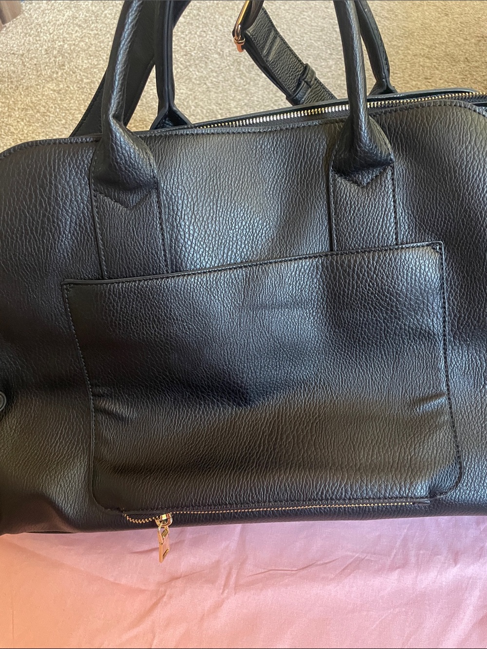 Poppy & Peonies Black Leather Top-Handle Satchel - Picture 7 of 7